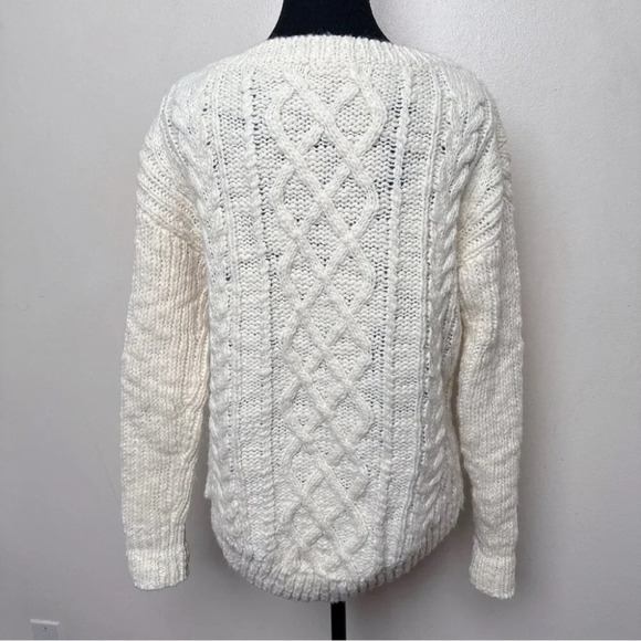 Banana Republic Womens Small Boat Neck Oversized Cable Ivory Wool Sweater - Picture 2 of 15